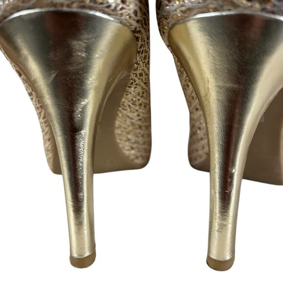 Audrey Brooke Pumps Women Size 9 Gold Glitter Peep Toe Glam Party Holiday Heels - Picture 7 of 9